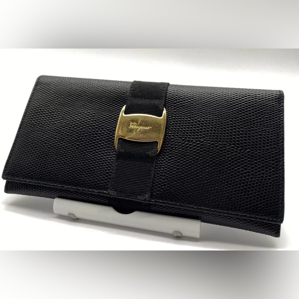 Authentic Salvatore Ferragamo Vara Leather Long Bifold Wallet Made in Italy